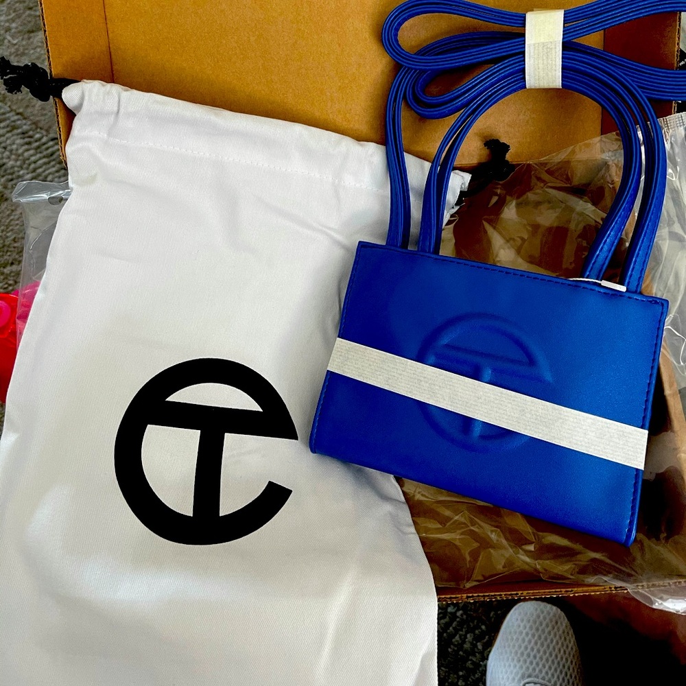 Small telfar painter’s tape blue bag. New